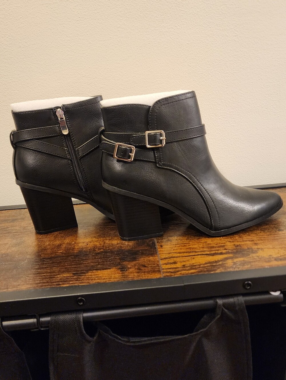 ZBY-Black Women's Ankle Boots with Buckle Accent